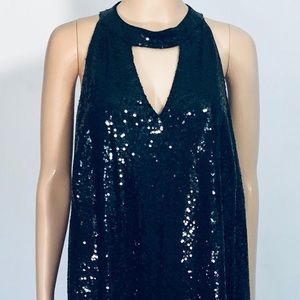 Sandra Darren Black Sequined Sheath Cocktail Dress